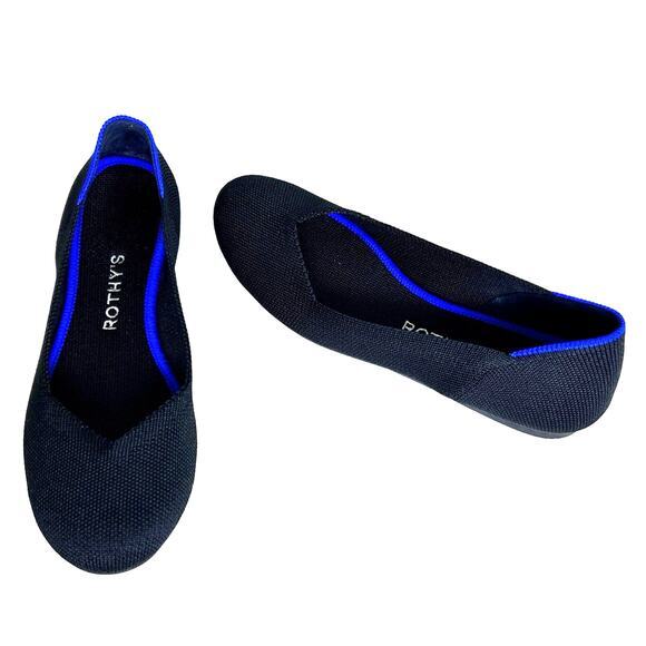 Rothy's The Flat Solid‎ Black Round Toe Knit Washable Ballet Shoe Women's Size 6 - Picture 1 of 8